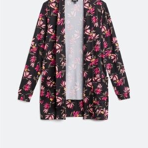 Floral Black and Red Open Cardigan
